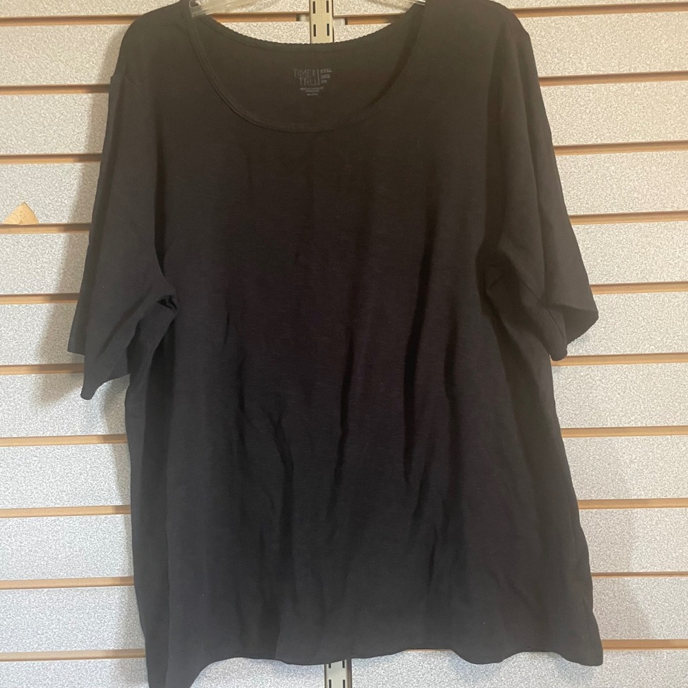 Time and Tru Women's 3X Black Short Sleeve Scoop‎ Neck Knit Tunic Top